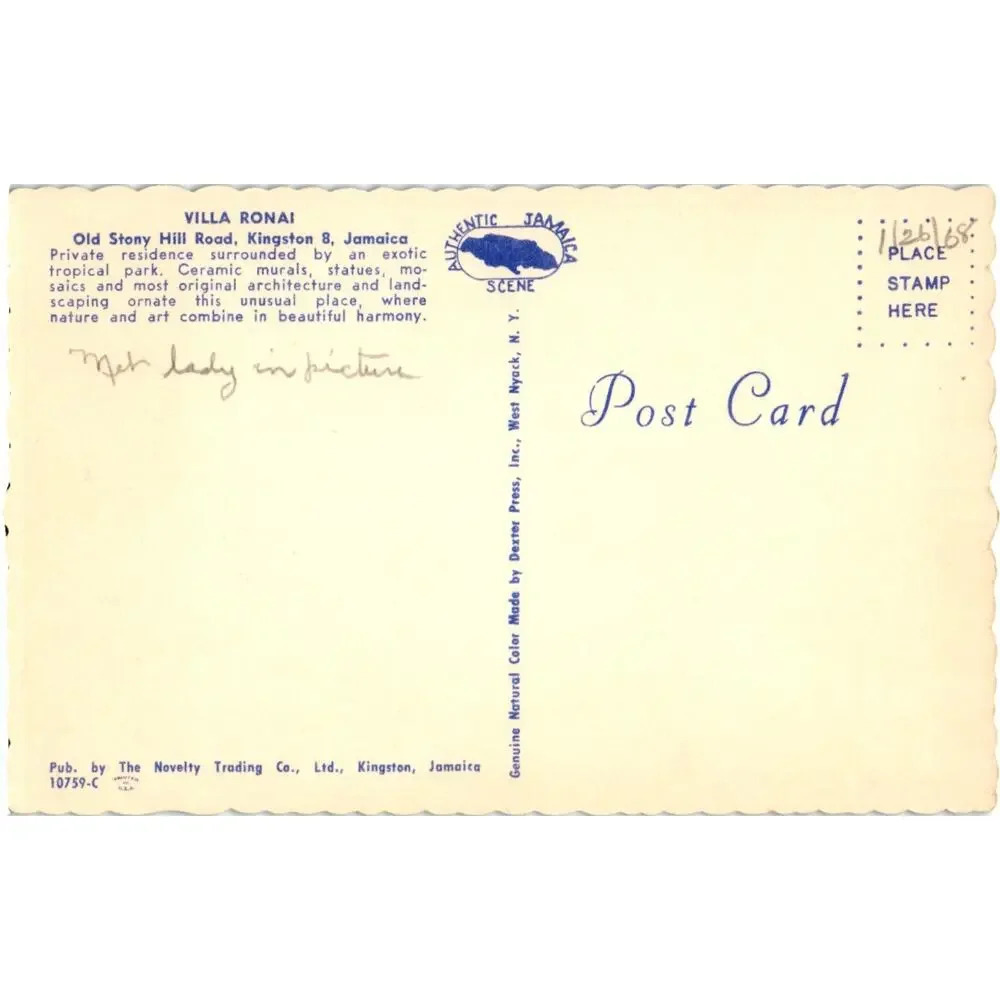 VILLA ROΝΑΙ Old Stony Hill Road, Kingston 8, Jamaica Postcard - Picture 2 of 2